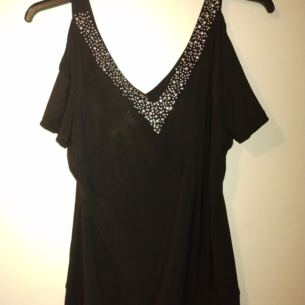 Embellished cold shoulder top